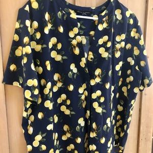 Navy & Lemon print top